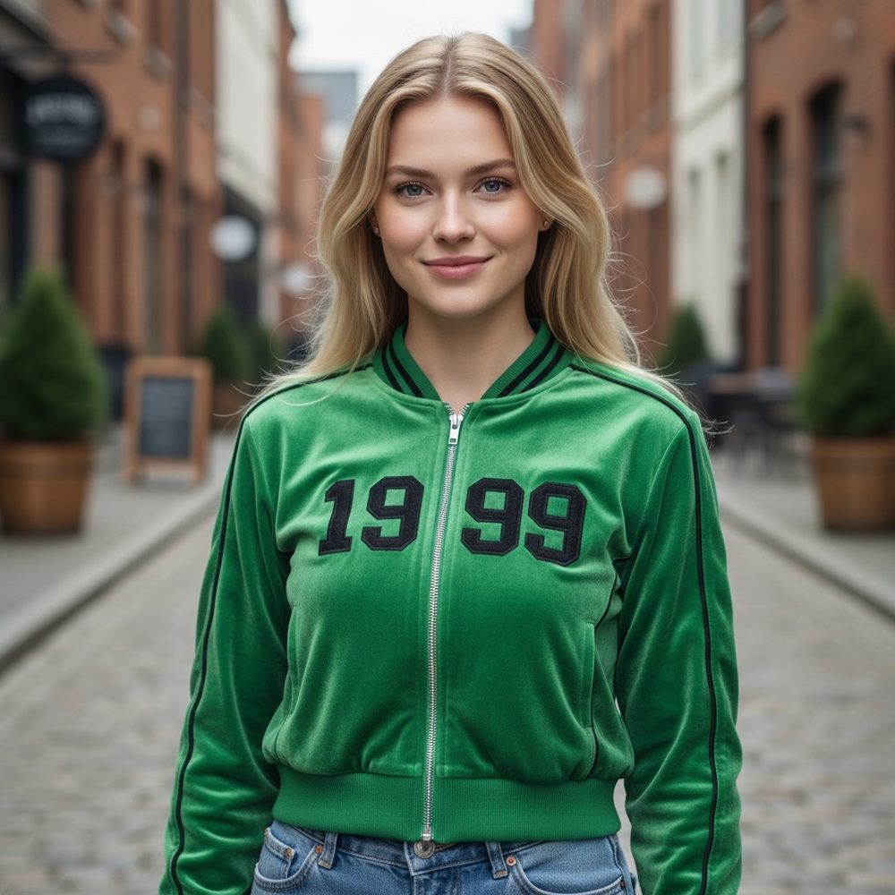 Y2K 1999 Velour Crop Refuge Athletics Jersey Zipper Jacket Small